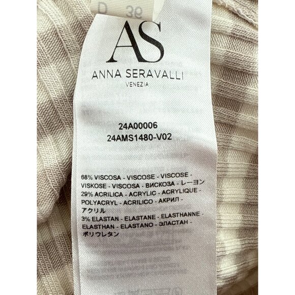 Anna Seravalli Ribbed Checkered Beige & White Turtleneck Sweater Medium - Picture 6 of 7